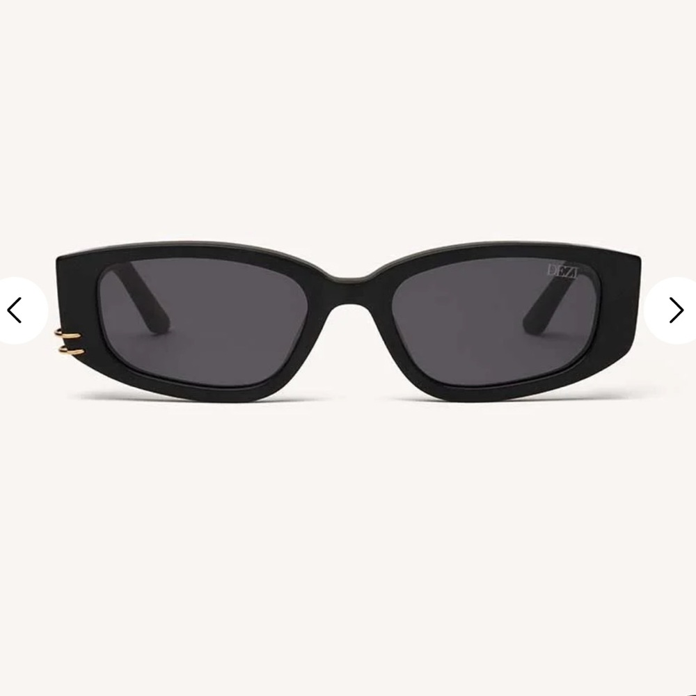 DEZI Cuffed Black Rectangular Sunglasses with Gold detail - Picture 2 of 8